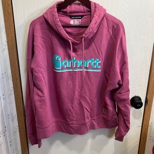 Carhartt Pink Pullover Hoodie with Teal Script